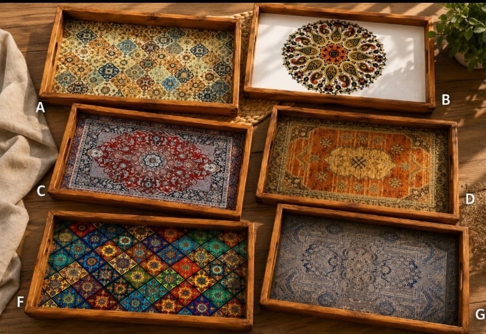 سینی پذیرایی چوبی کف شیشه ای مدل M1